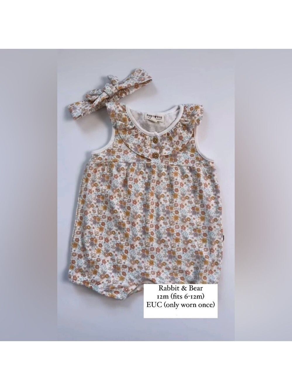 Rabbit & Bear Floral Baby Romper with Bow‎ Headband